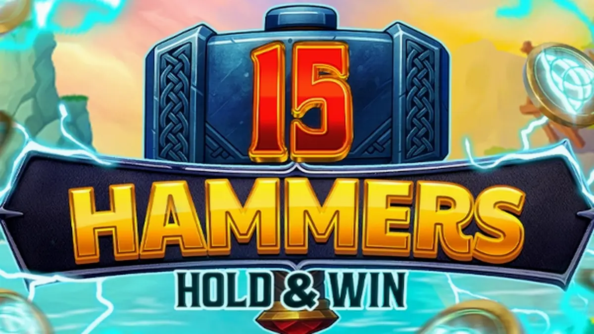 Tampilan visual slot 15 Hammers: Hold & Win dengan desain palu yang ikonik