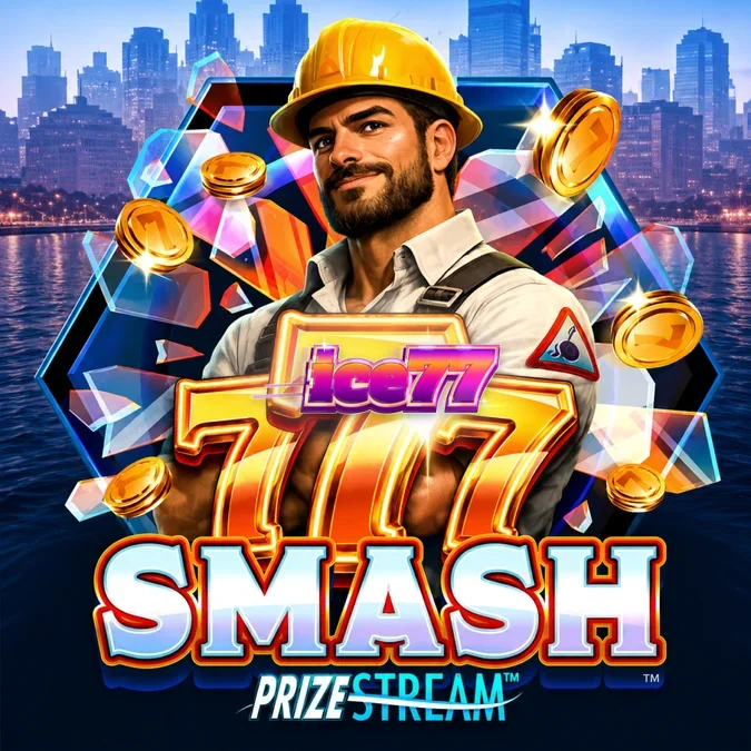 Tampilan antarmuka permainan slot 777 Smash dengan tema konstruksi